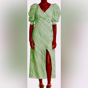 Cinq à Sept Gia Kacey Printed Faux Wrap Dress in green and white colors size 12